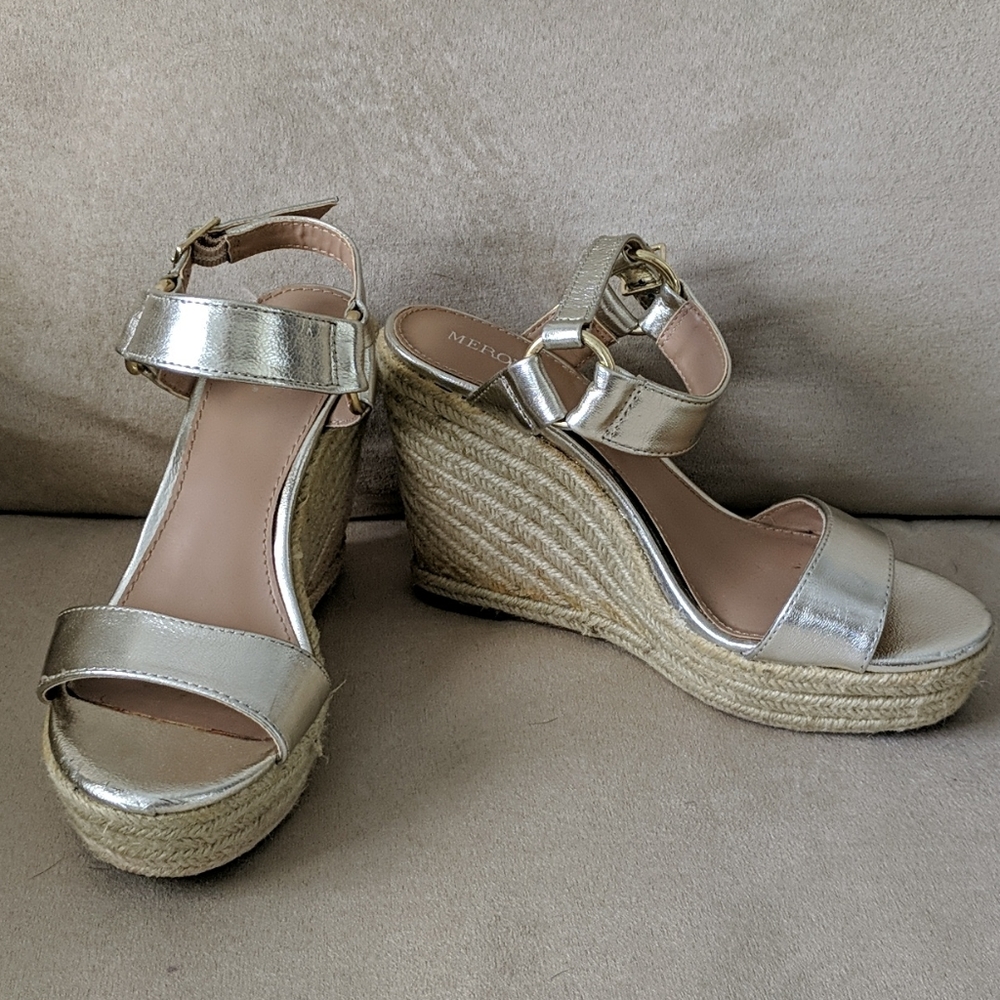 Merona gold and woven wedges